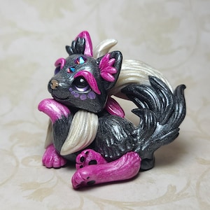 Black and Magenta Foxy Kitty Figurine
