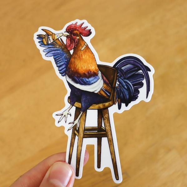 Rooster Drinking A Beer Sticker