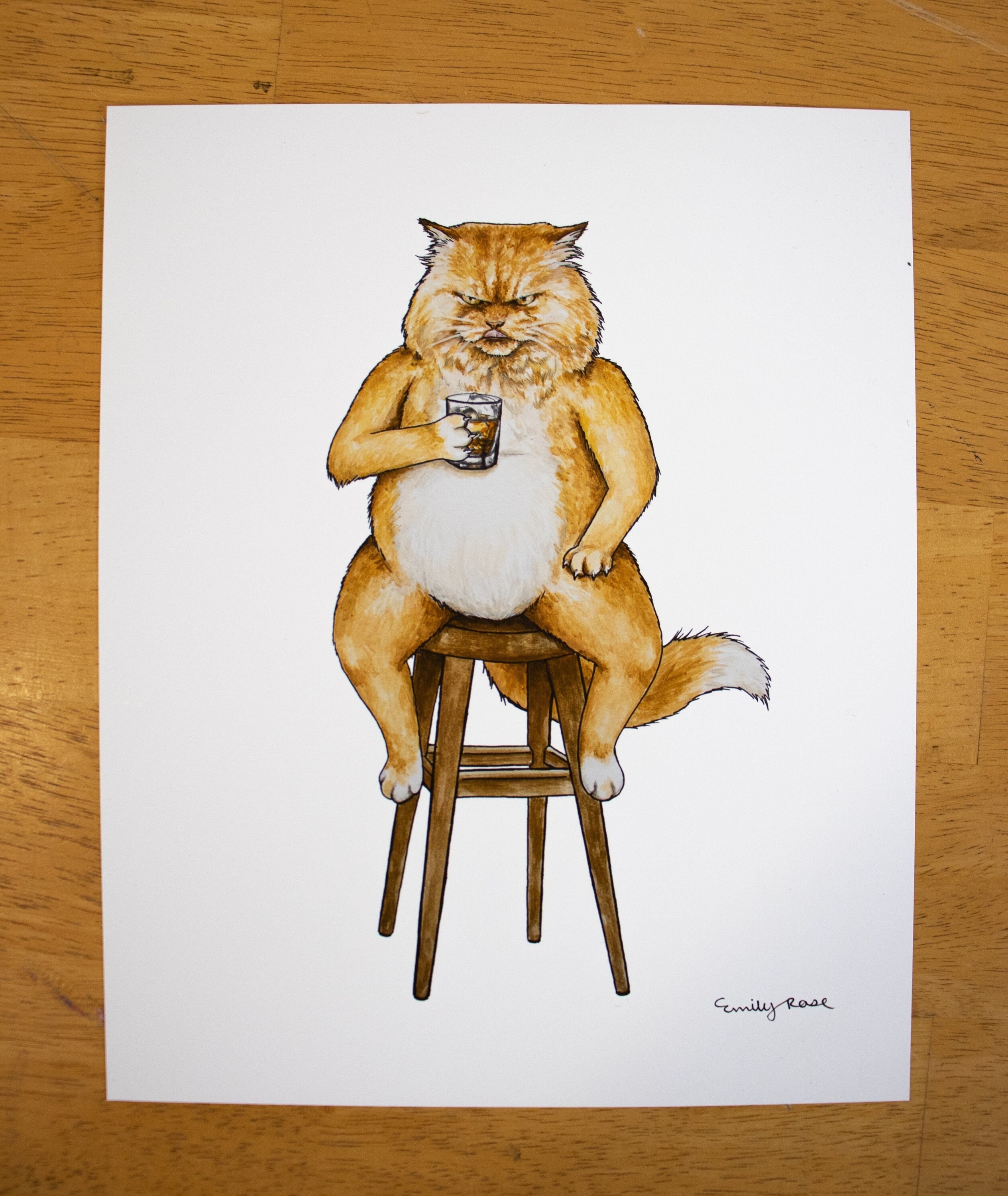 Cat Drinking Scotch Art Print