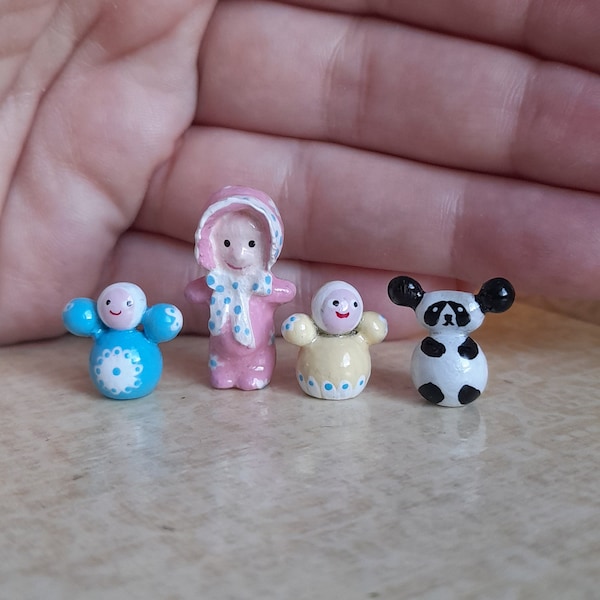 4 miniature figures kokeshi rolly polly kawaii cute decorative 1/12 1/6