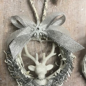 White and Silver Christmas Ornament, Deer Christmas Ornament, White Christmas, Fancy Christmas Ornament, White Christmas Decor