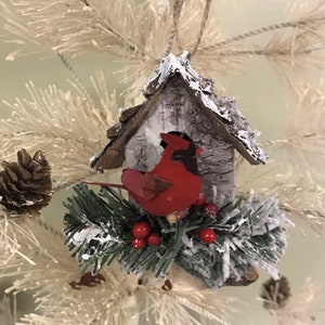 Cardinal Christmas Ornaments, Cardinal Ornaments, Country Ornament, Rustic Ornament, Primitive Ornament, Woodland Ornament, Red Birds