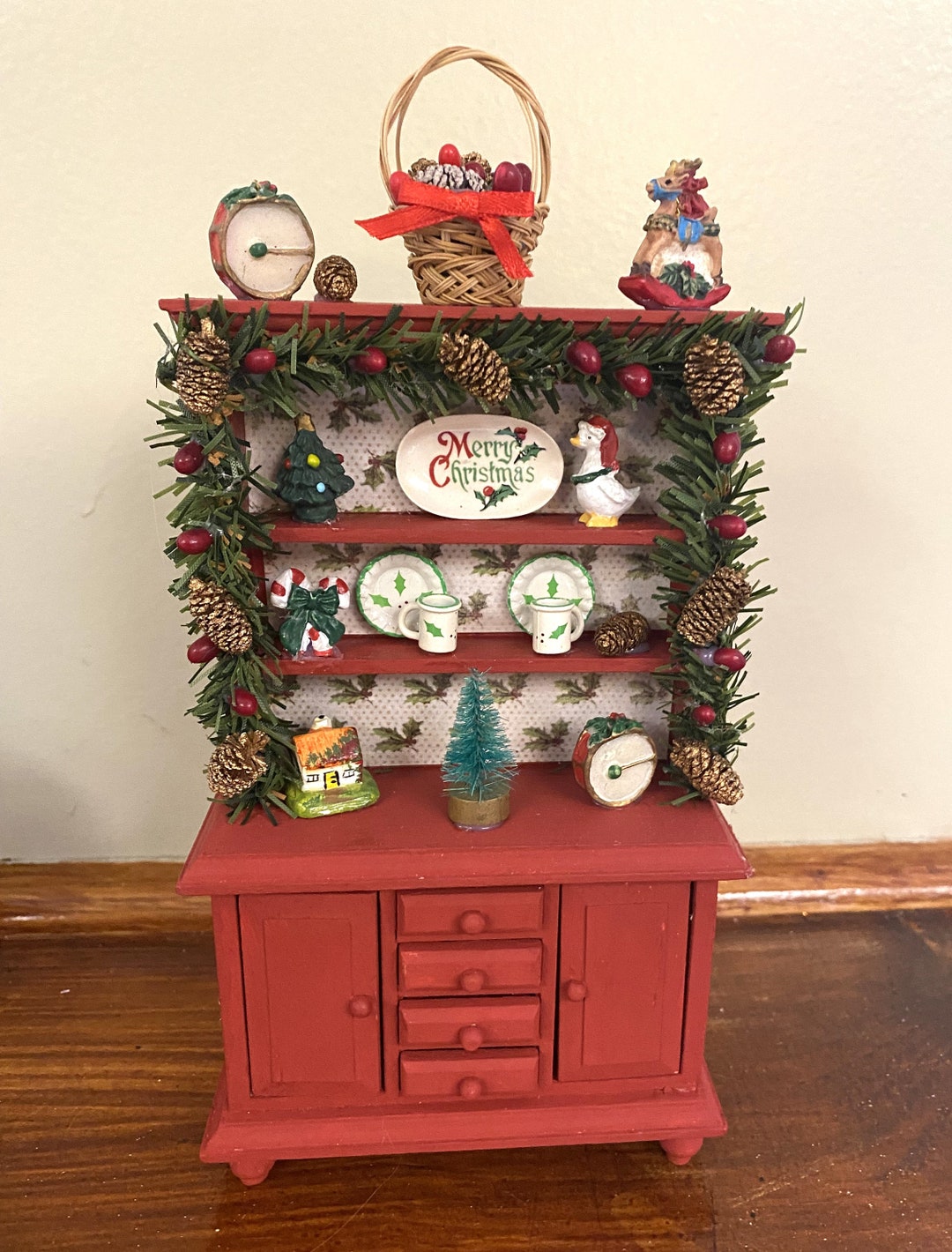 1:12 Christmas Dollhouse Hutch, Christmas Dollhouse Furniture, Custom ...