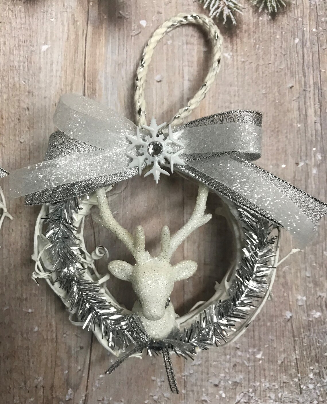 White and Silver Christmas Ornament Deer Christmas Ornament Etsy