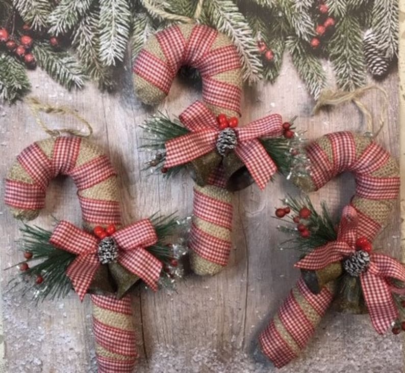 Candy Cane Ornaments Christmas Ornaments Country Candy Canes Country Christmas Ornaments Rustic Christmas Ornaments Burlap Candy Canes