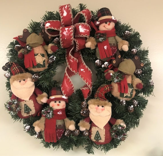 Prelit Christmas Wreath For Front Door Country Christmas Christmas Decorations Santa Wreath Holiday Wreath For Door Rustic Christmas