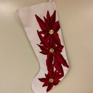 Vintage Christmas Stocking, Felt Christmas Stocking, Mid Century Christmas Decor, Kitschy Christmas Decor, 1950&#39;s 1960&#39;s Christmas