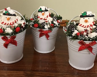 Snowmen Christmas Ornaments, Christmas Ornament Set, Christmas bucket ornaments, Holiday Ornaments, Christmas Snowmen Decor, Snowman Decor