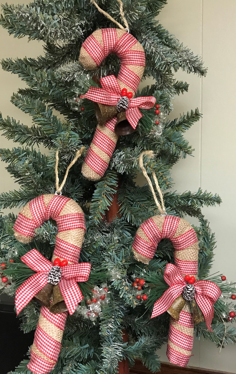 Candy Cane Ornaments Christmas Ornaments Country Candy Canes Country Christmas Ornaments Rustic Christmas Ornaments Burlap Candy Canes