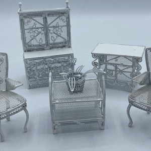 Vintage 5 Piece White Dollhouse Furniture Set, Vintage Dollhouse Furniture, Victorian Dollhouse, French Dollhouse, Dollhouse Accessories