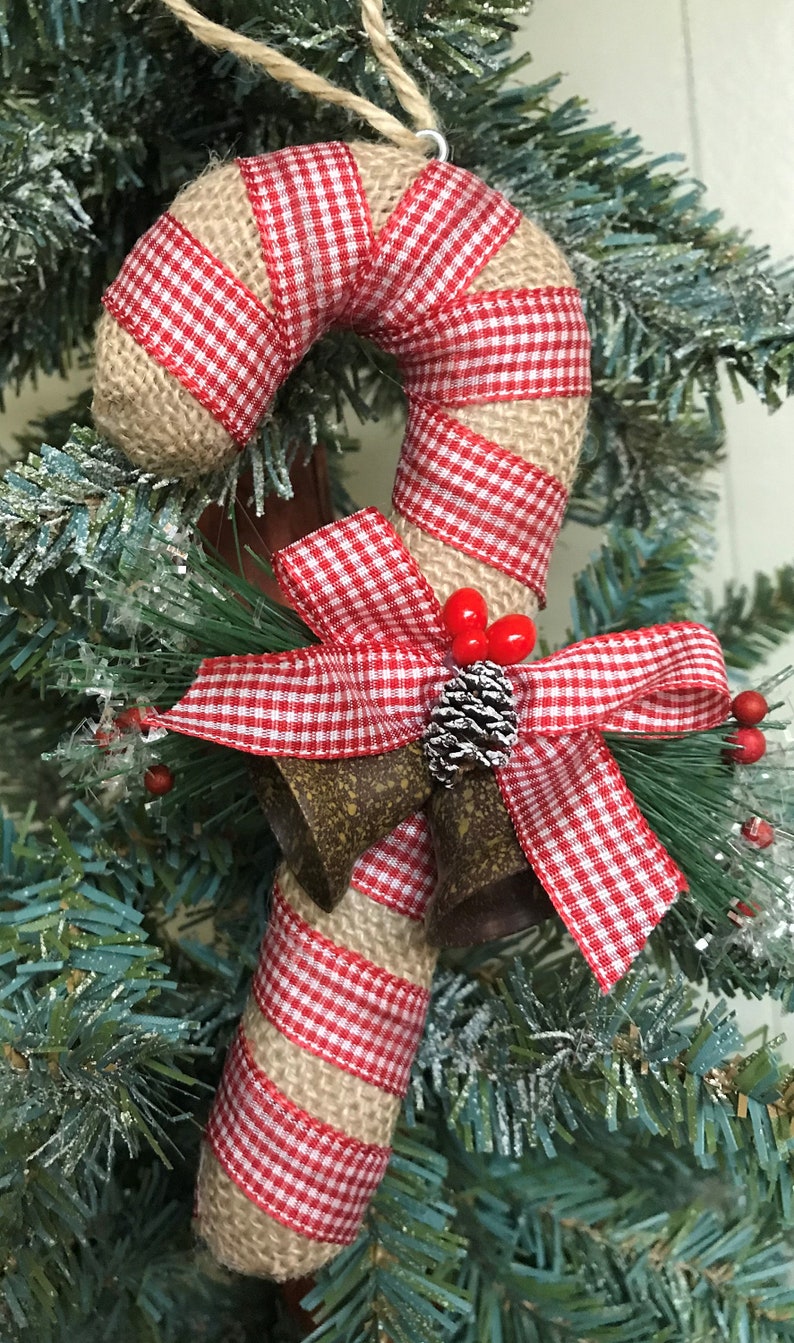 Candy Cane Ornaments Christmas Ornaments Country Candy Canes Country Christmas Ornaments Rustic Christmas Ornaments Burlap Candy Canes