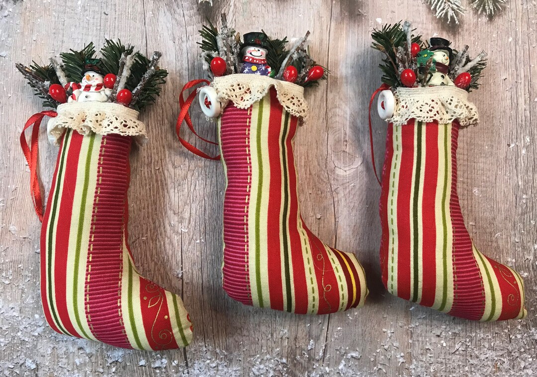 Handmade Christmas Ornaments, Christmas Stocking Ornaments, Snowmen Ornaments, Country Christmas