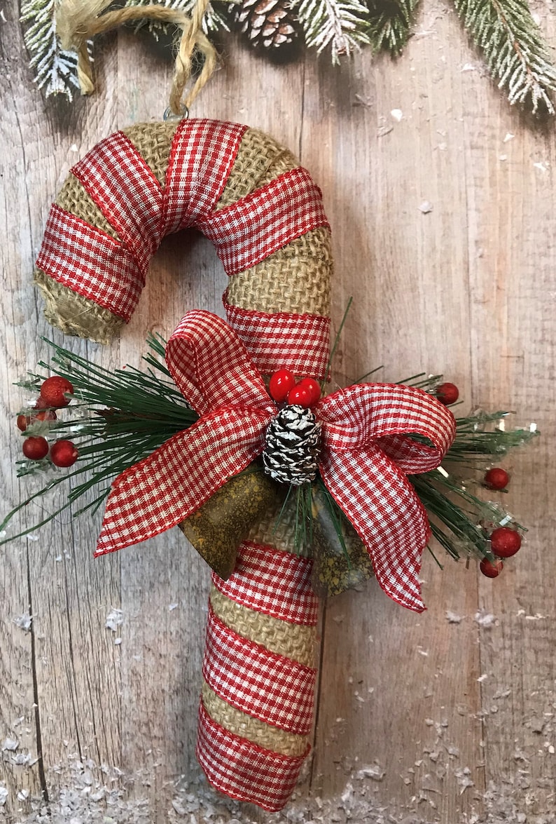 Candy Cane Ornaments Christmas Ornaments Country Candy Canes Country Christmas Ornaments Rustic Christmas Ornaments Burlap Candy Canes