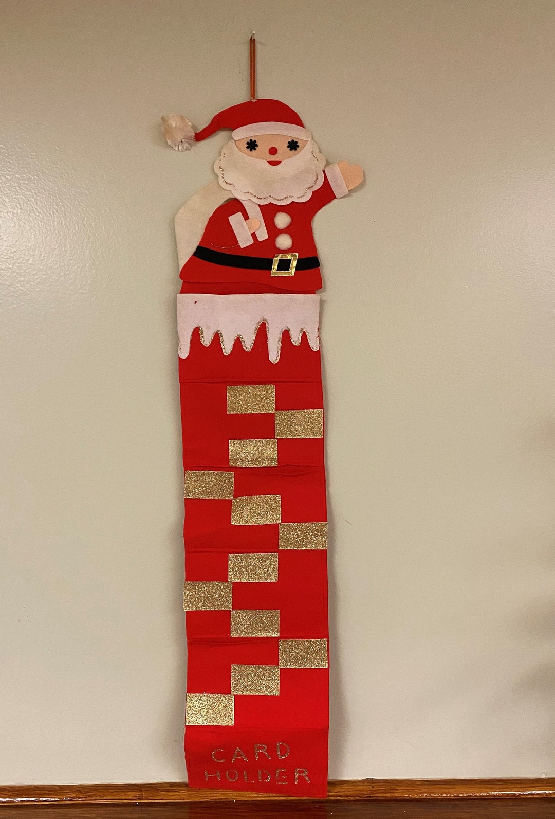 Vintage Christmas Card Holder, Felt Christmas Card Holder, Mid Century
