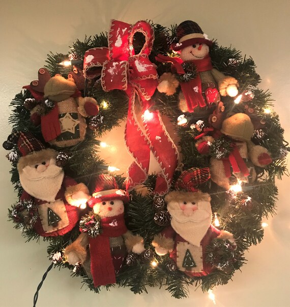Prelit Christmas Wreath For Front Door Country Christmas Christmas Decorations Santa Wreath Holiday Wreath For Door Rustic Christmas