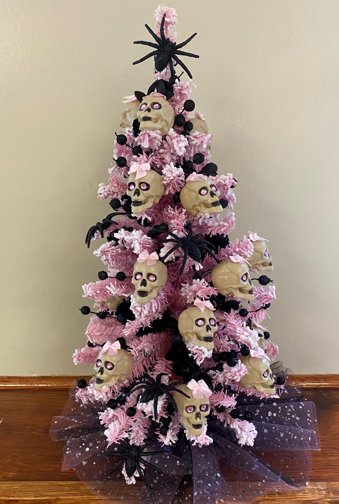Pink and Black Halloween Tree, Pink and Black Halloween Decor, Pink and