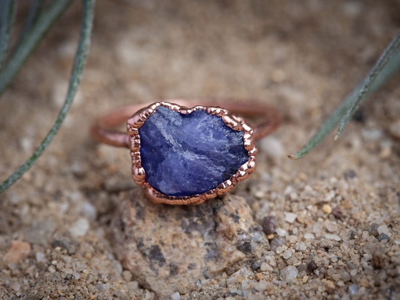 Birthstone Tanzanite IV Handmade Ring Purple Stone Raw Stone Electroformed Metaphysical Stacker Ring