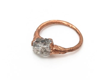 Herkimer Diamond Stacker I, Size 5.5// Copper, Stackable Ring, Handmade, Minimal Aesthetic, Crystal Jewelry, Healing Energy, Faceted
