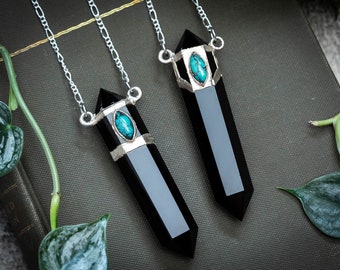 Coven II // Obsidian, Sterling Silver Plated, Howlite, Turquoise, Bohemian, Statement Necklace, Pendant