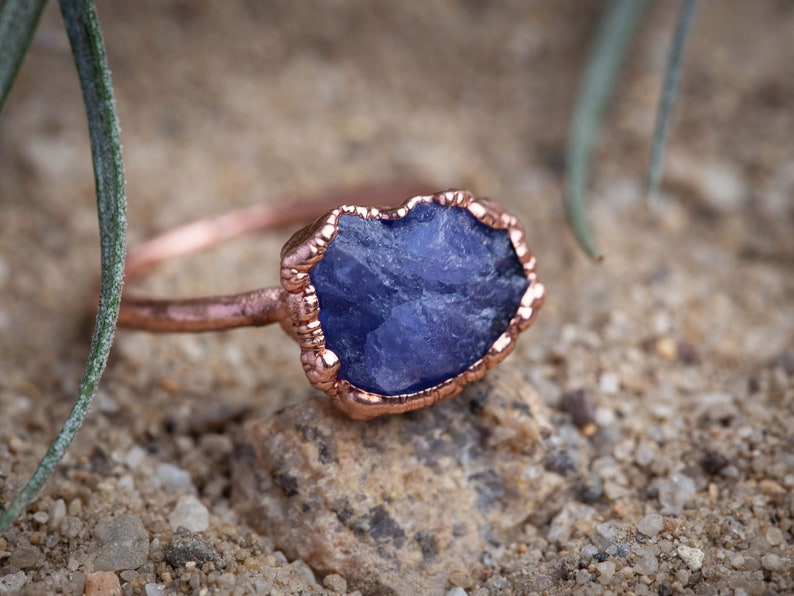 Birthstone Tanzanite IV Handmade Ring Purple Stone Raw Stone Electroformed Metaphysical Stacker Ring