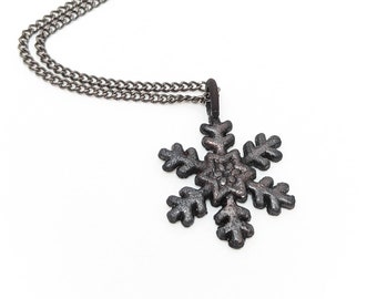 Snowflake I // Winter, seasonal, handmade, plated, ooak, one of a kind, necklace, pendant, snow, cozy, cute, minimal, crystals, dark