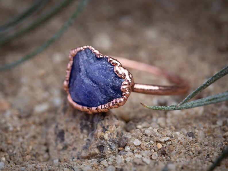 Birthstone Tanzanite IV Handmade Ring Purple Stone Raw Stone Electroformed Metaphysical Stacker Ring