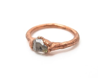 Herkimer Diamond Stacker IV, Size 4 1/2  // Copper, Stackable Ring, Handmade, Minimal Aesthetic, Crystal Jewelry, Healing Energy, Faceted