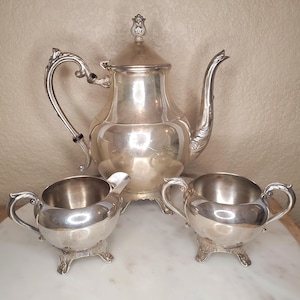 F.B. Rogers Sliverplate Tea Pot, Creamer & Sugar Bowl