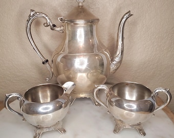 F.B. Rogers Sliverplate Tea Pot, Creamer & Sugar Bowl