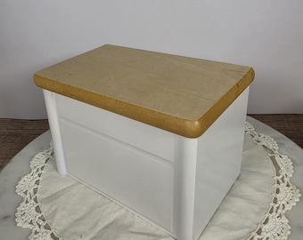Vintage White Solid Wood Recipe Box with Hinged Lid