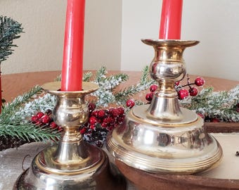Set of 2 Brass Tone Candle Stick Holder