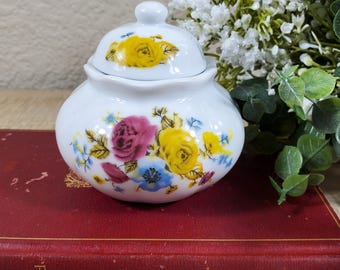 Small Flowered Trinket/Jar/Sugar bowl with Lid