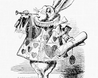 White Rabbit Vintage Image Clipart Alice in Wonderland Drawing - Antique illustration Graphic for Transfers, Scrapbooking, Crafts...