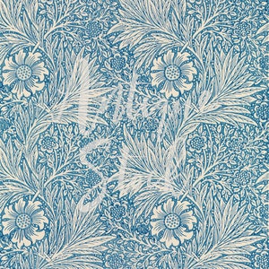 May include: A blue and white floral pattern wallpaper with a repeating design of stylized flowers and leaves.