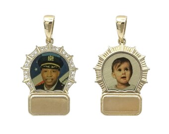 NYPD Badge Pendant • Photo Charm • Memorial Necklace • Picture Pendant • Custom Jewelry 14k Solid Gold • Metal (Old School) Photo Style Only