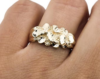 14K Gold Nugget Ring – Genuine Solid Yellow Gold Men’s Pinky or Band Ring