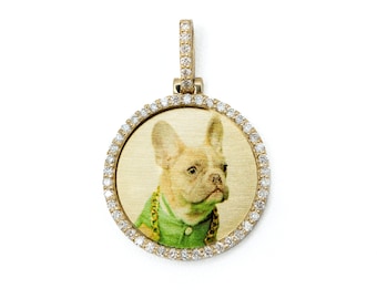 14K Solid Gold • 20mm Small Photo Pendant • Picture Pendant • Natural Diamonds/Lab Diamonds/Black Diamonds/Moissanite/CZ