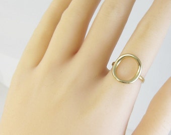 Simple 14k solid halo Circle Ring. Hollow Ring.