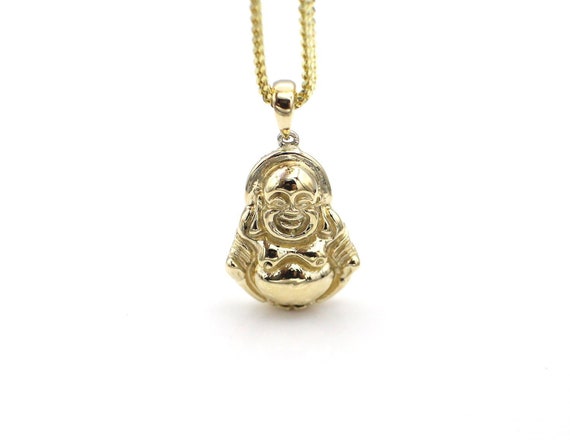 Heavy Real 14k Solid Gold Laughing Buddha Pendant Charm 3d Lucky
