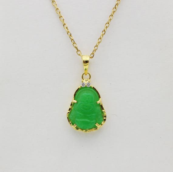Custom 3D Jade 14k Yellow Gold Laughing Mini Buddha Pendant Charm