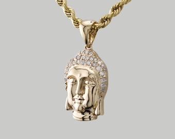 Buddha Face Diamond Pendant 10K 14K Real Solid Gold or Sterling Silver