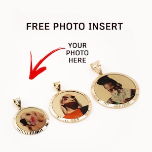 14K Solid Gold Diamond Cut Bezel Lightweight Photo Pendant • Picture Necklace • Memorial Pendant • Photo Charm • Custom Jewelry