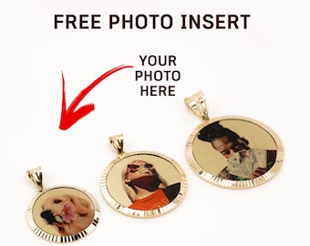 14K Solid Gold Diamond Cut Bezel Lightweight Photo Pendant • Picture Necklace • Memorial Pendant • Photo Charm • Custom Jewelry