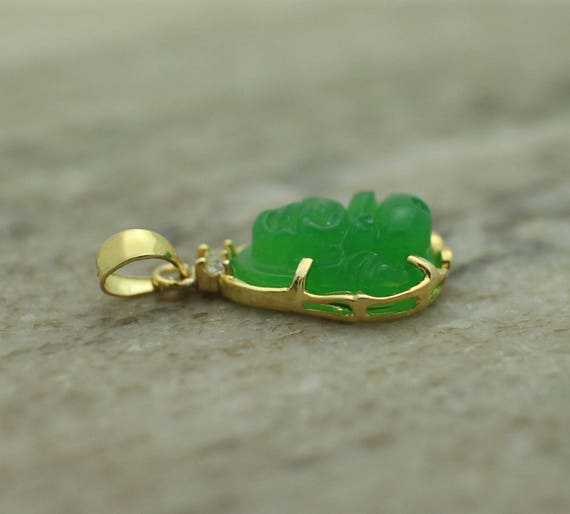 Custom 3D Jade 14k Yellow Gold Laughing Mini Buddha Pendant Charm