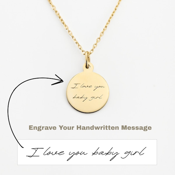 Real Solid Gold Handwritten Pendant 14K Personalized Engraving Jewelry Custom Engraved