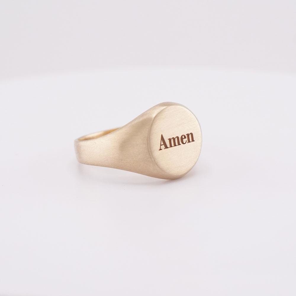Gold Signet Ring, Amen Engraved Ring, Custom Initial Engraved Ring ...