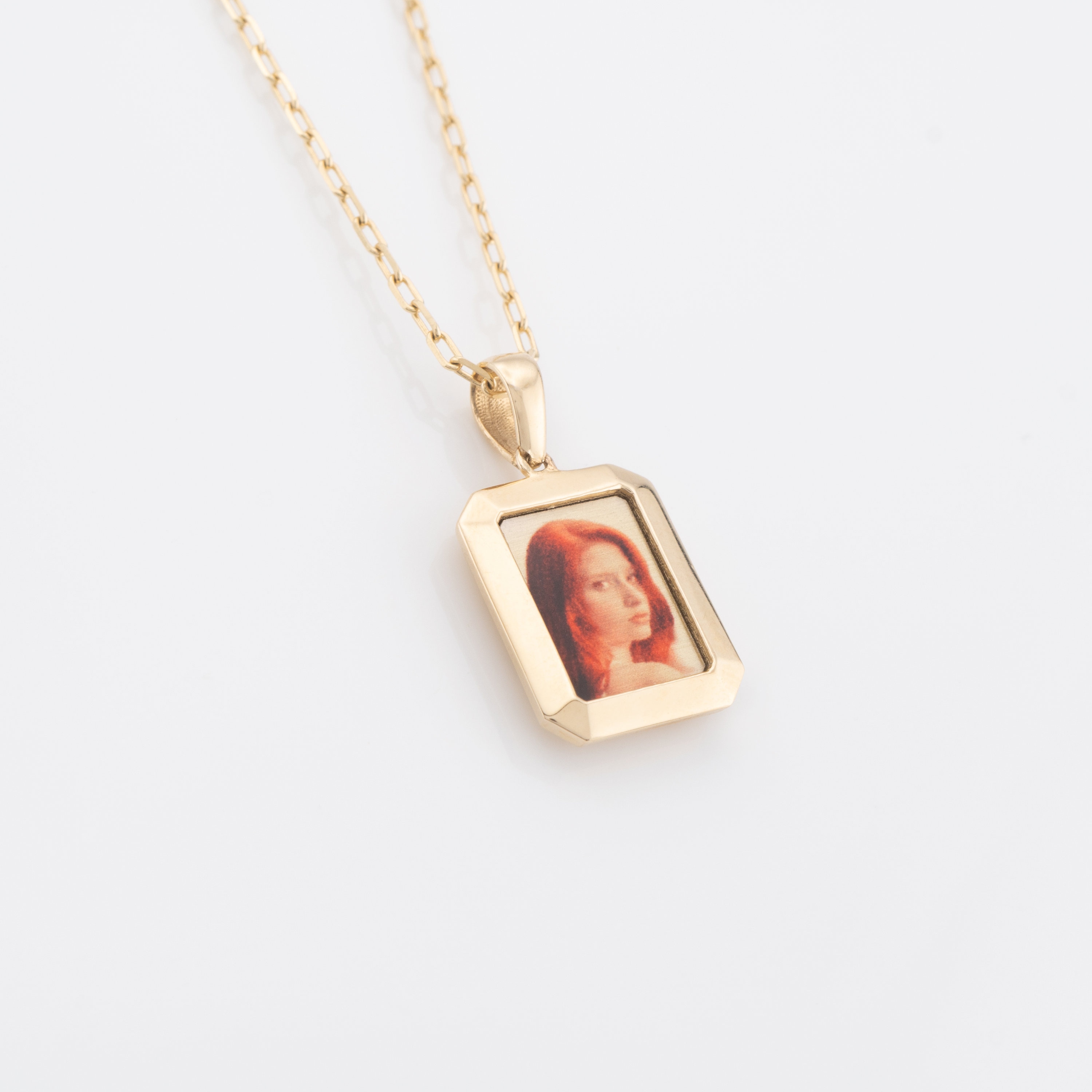 Real Gold Mini Rectangle Photo Pendant Picture Pendant Necklace • 10K 14K Real Solid Gold