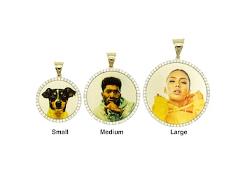 Lightweight Circle Photo Pendant • Picture Necklace • Memorial Pendant • Photo Charm • Custom Jewelry (14k Solid Gold) with Natural Diamonds