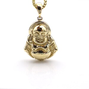 10k Yellow Gold Laughing Buddha Pendant Necklace - 18 Inch Handmade Good Luck Charm