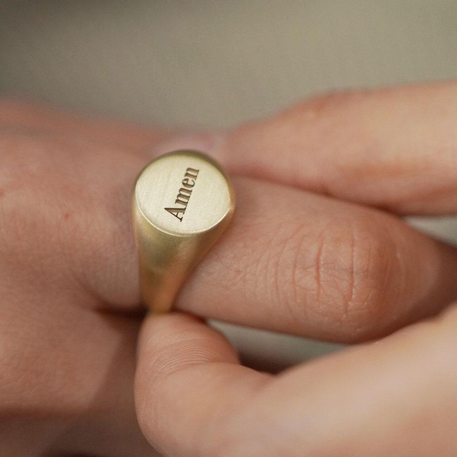 Gold Signet Ring, Amen Engraved Ring, Custom Initial Engraved Ring ...
